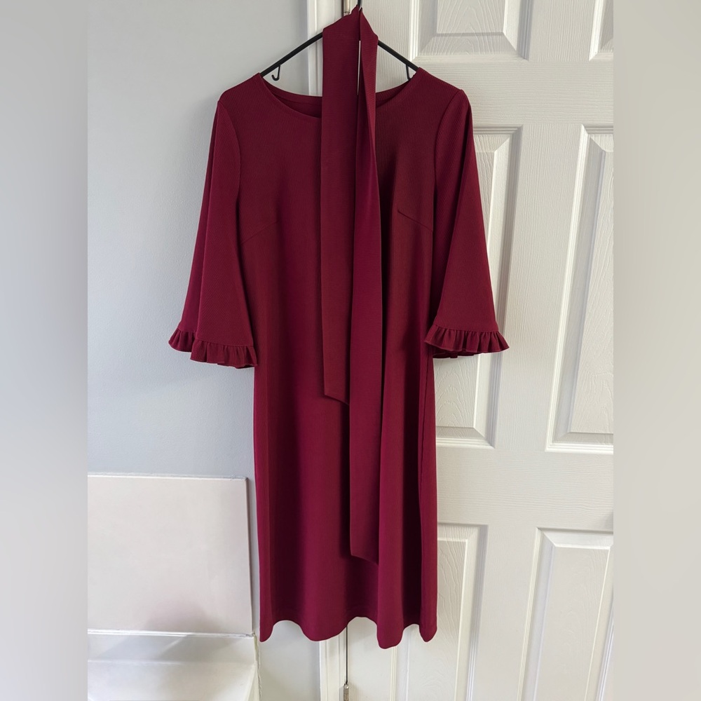 Dainty Jewells Elegant Burgundy Dress with Ruffle Sleeves